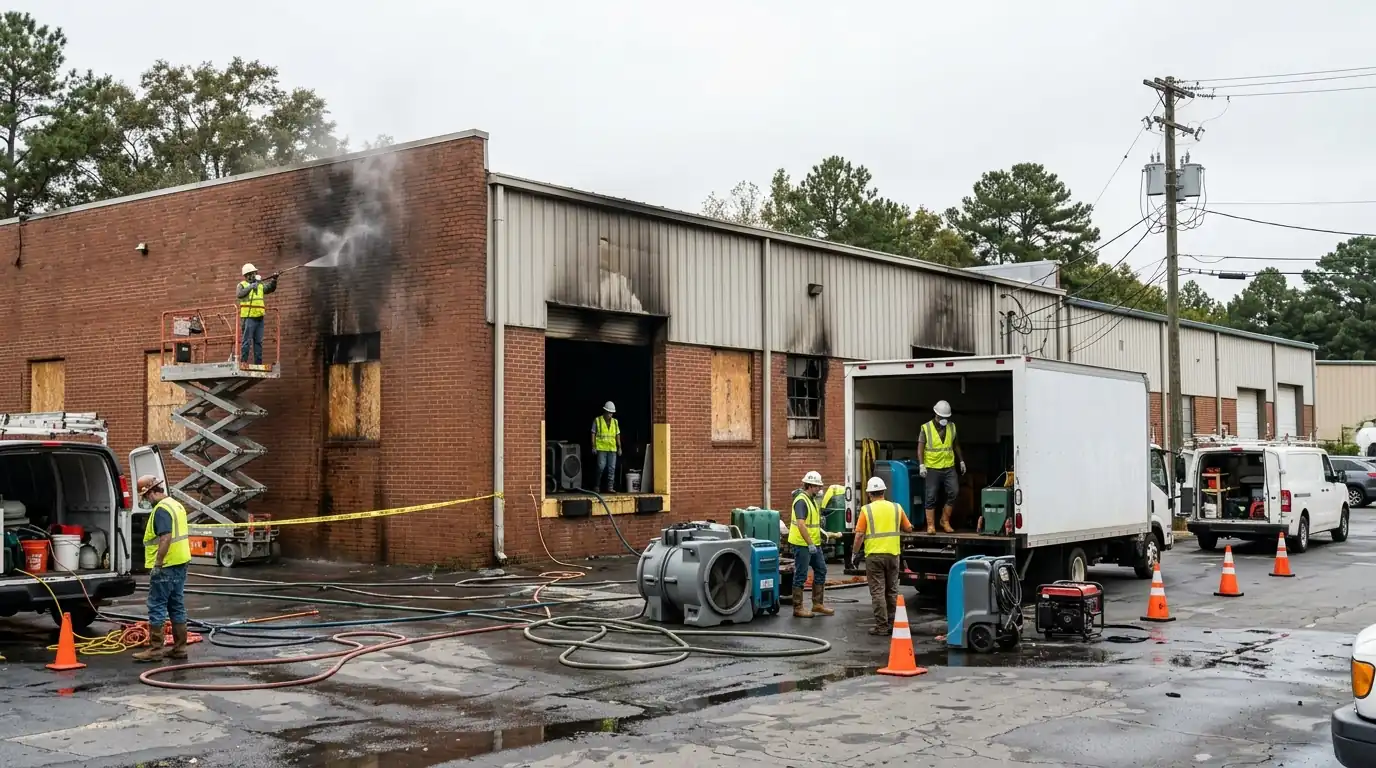Warehouses and Light Industrial on a Charlotte commercial fire damage restoration job