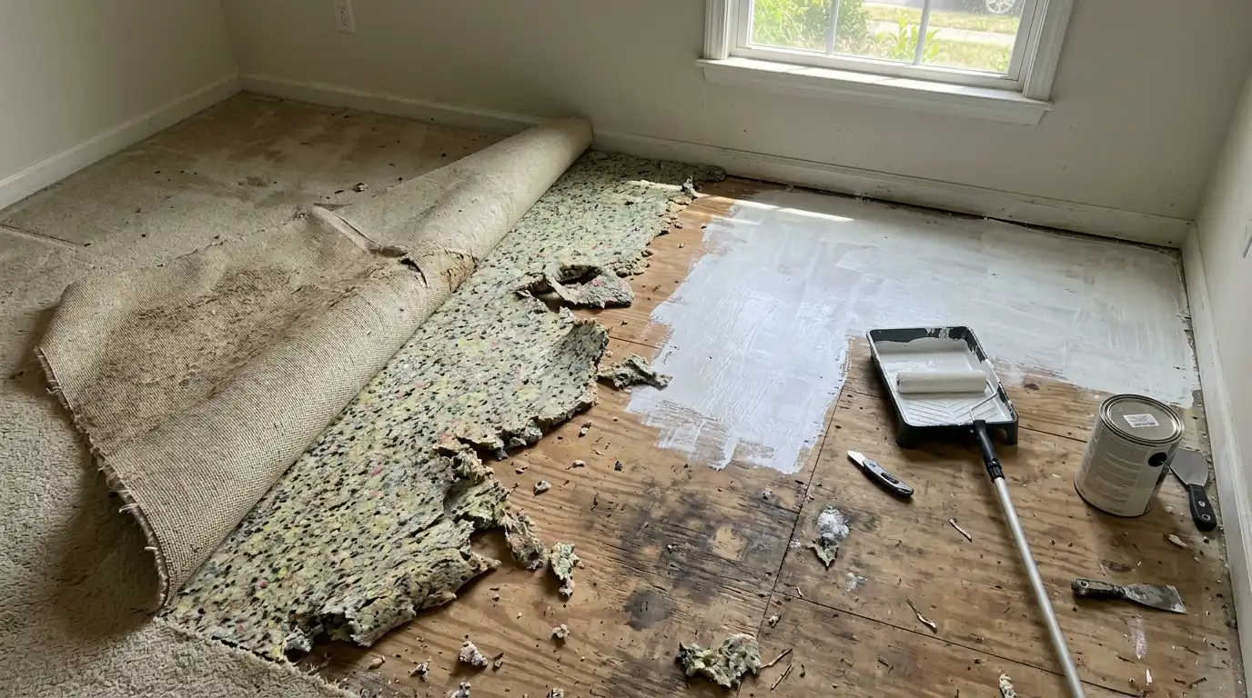 Carpet, Pad and Subfloor on a Charlotte cigarette smoke odor removal job