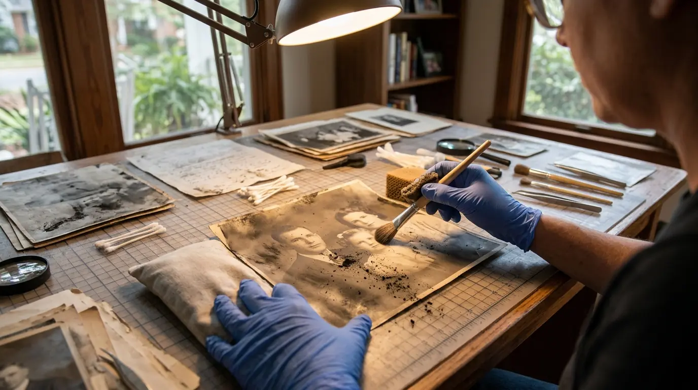Soot Removal From Photographs on a Charlotte document & photo restoration job