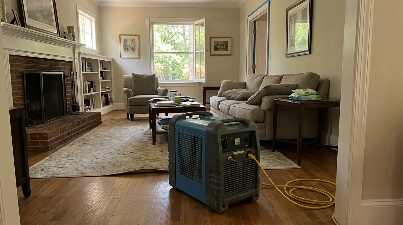 Hydroxyl generator running in a Charlotte living room after smoke cleanup