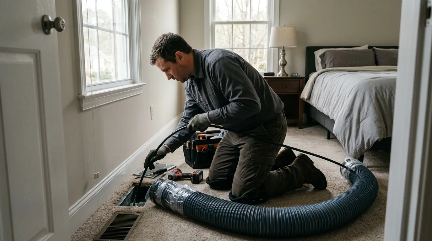 Rotating duct brush in a supply register of a Charlotte bedroom
