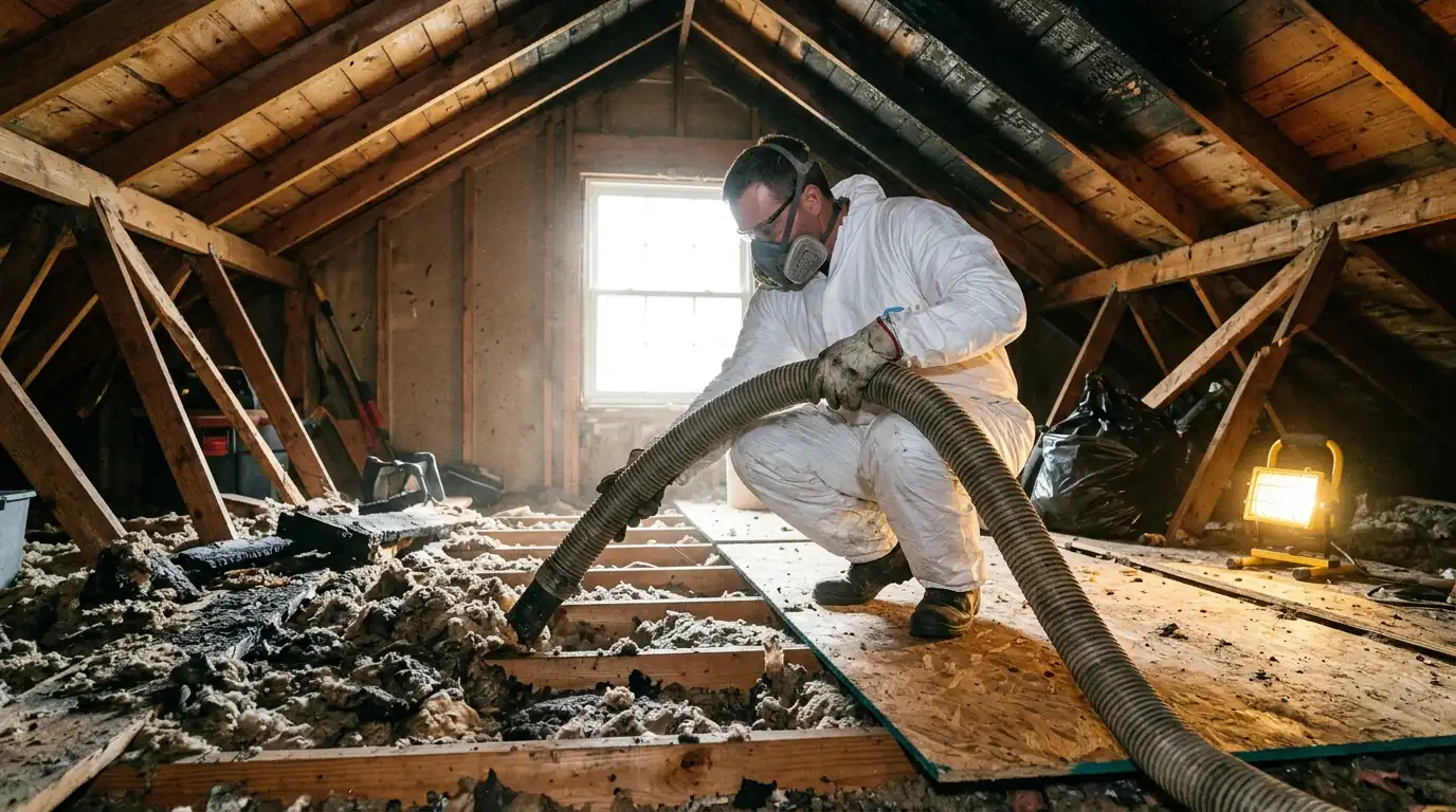 Insulation Removal on a Charlotte attic fire restoration job