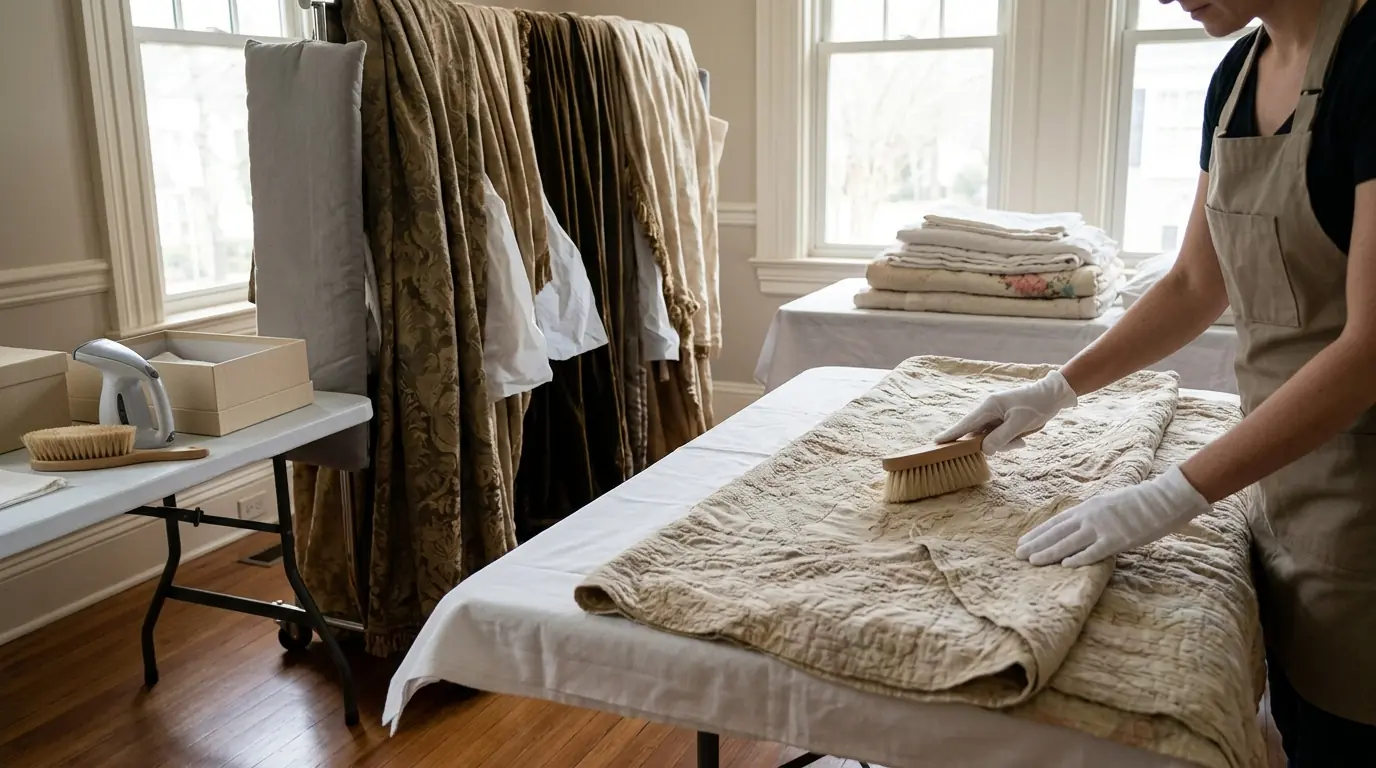 Bedding, Drapes and Curtains on a Charlotte clothing & textile restoration job