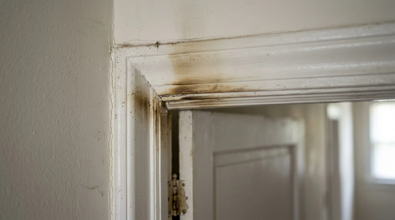 Smoke stain line on a door frame in a Charlotte home after a house fire