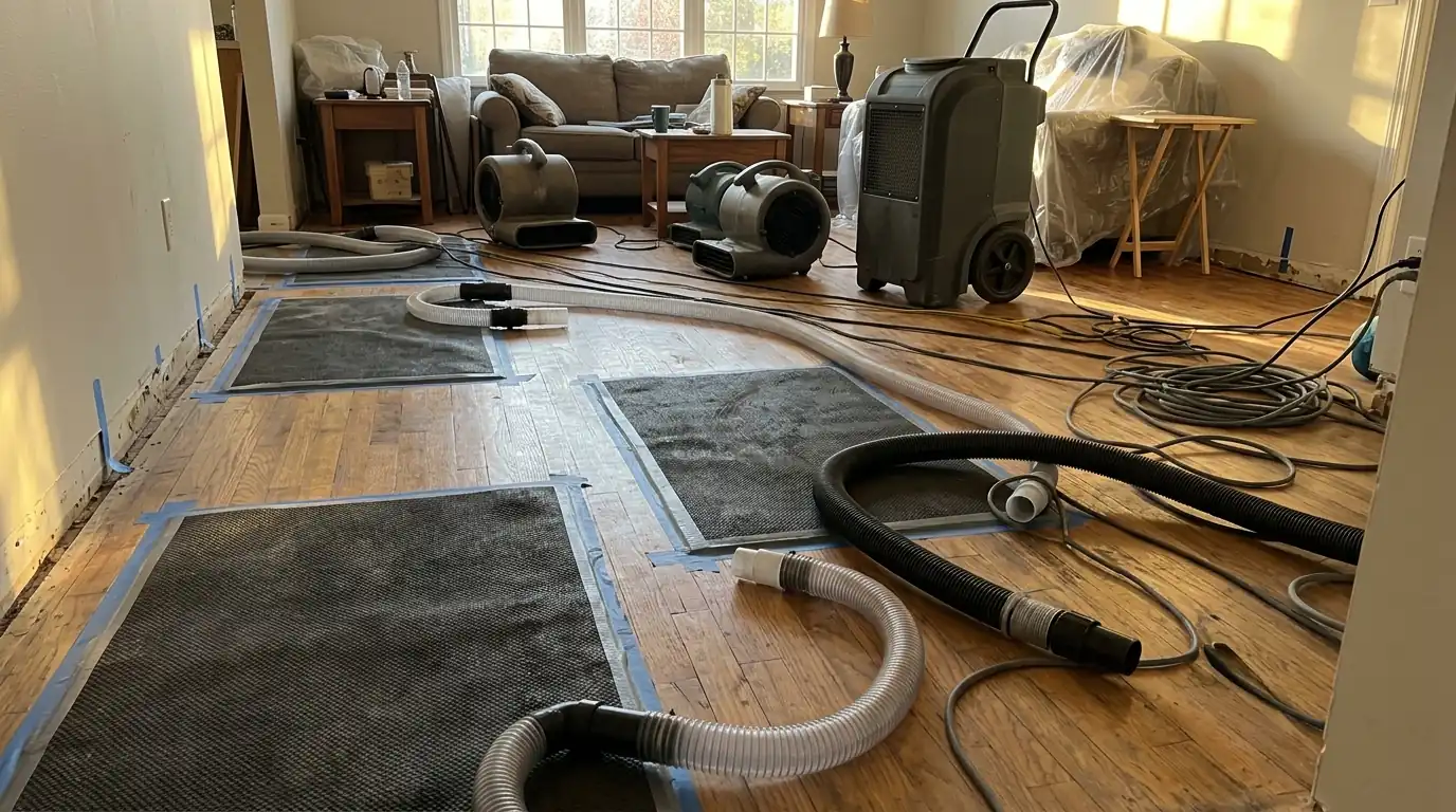 Hardwood Floor Drying on a Charlotte structural drying & dehumidification job