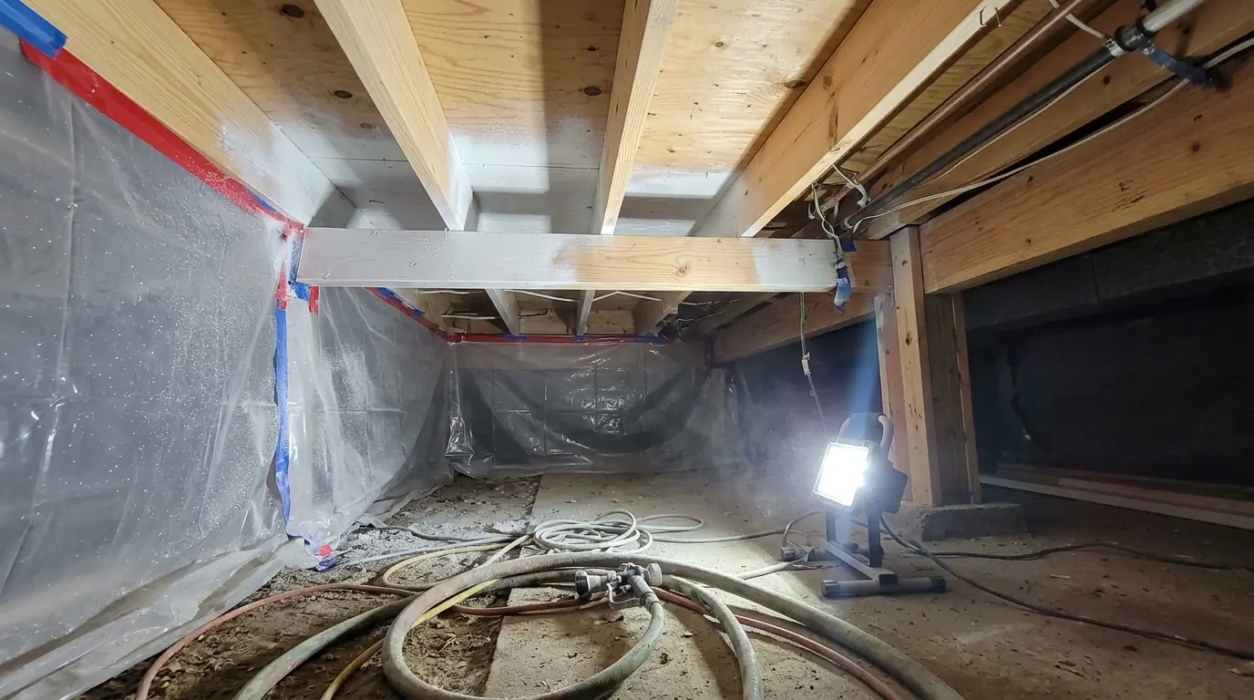 Encapsulating Cleaned Framing on a Charlotte soda blasting & framing cleanup job