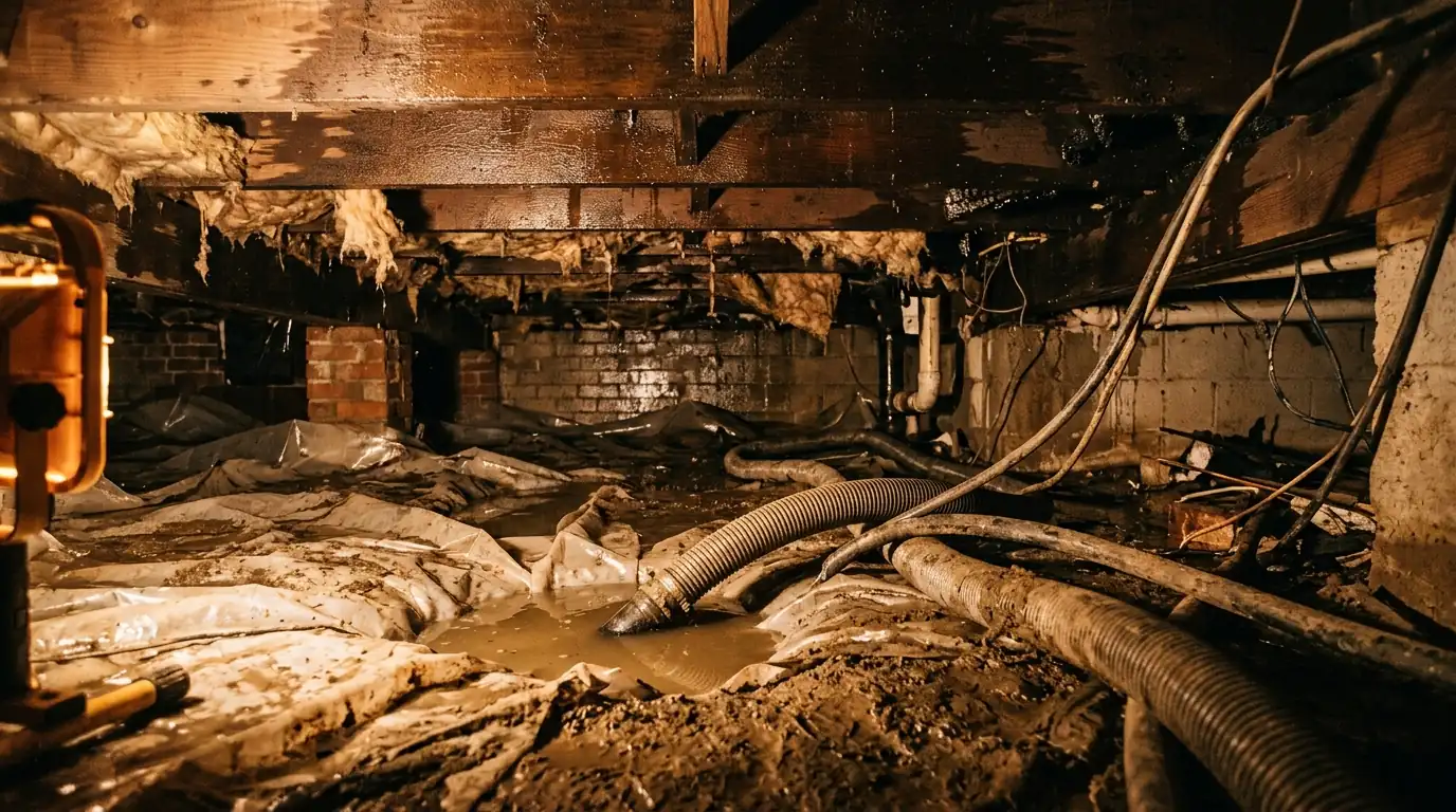 Subfloor and Crawlspace Moisture on a Charlotte water extraction after firefighting job