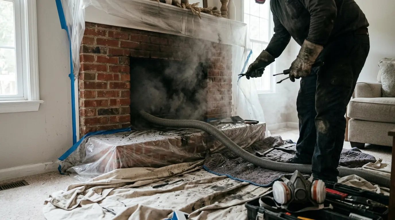 Smoke Pullback Into the Living Room on a Charlotte chimney & fireplace smoke cleanup job