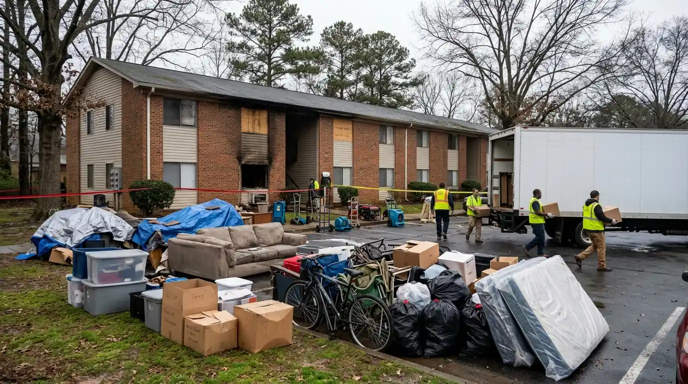 Tenant Contents and Displacement on a Charlotte apartment & multifamily fire restoration job