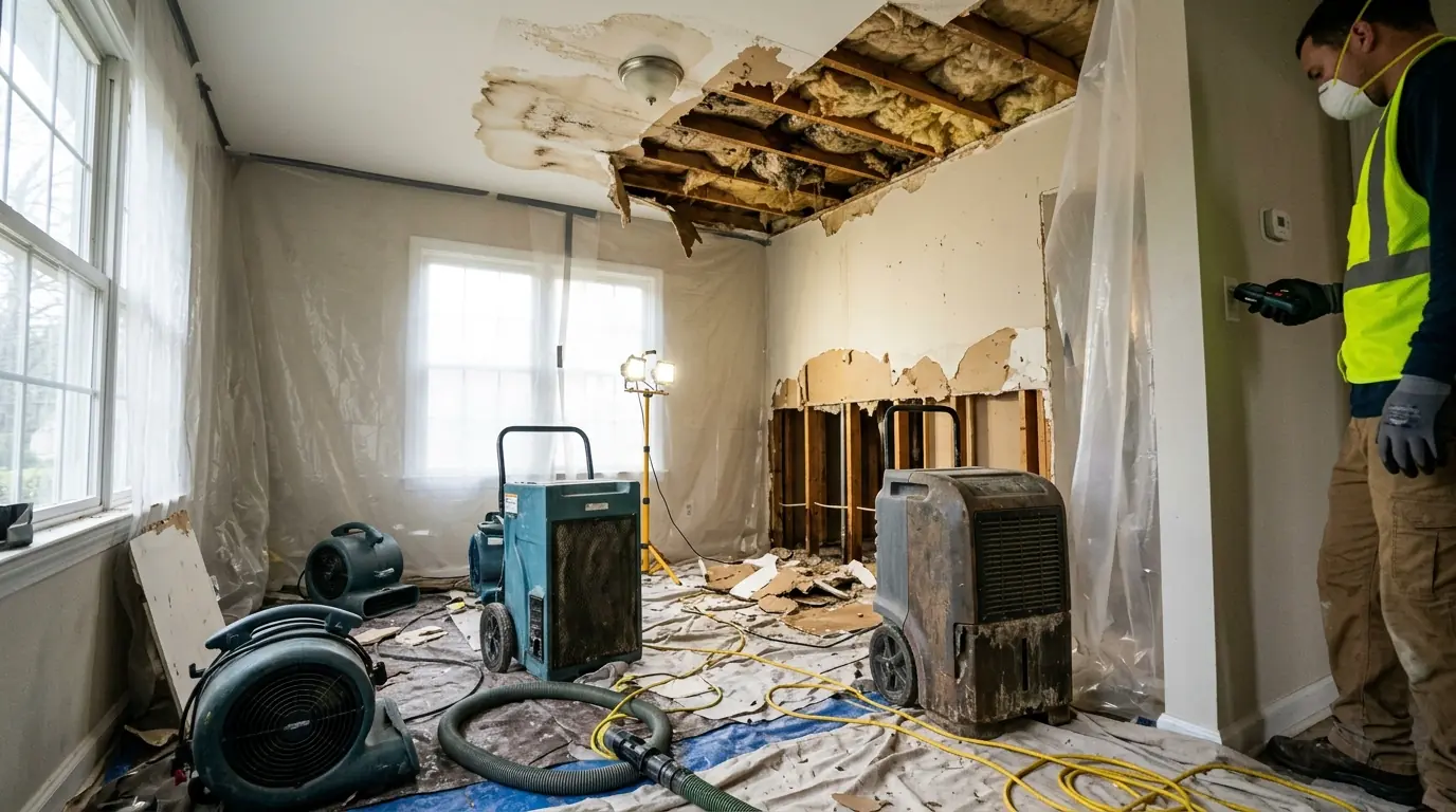 Storm and Roof Leak Intrusion on a Charlotte water damage restoration job