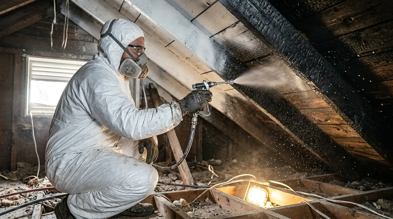 Attic Odor Sealing on a Charlotte attic fire restoration job