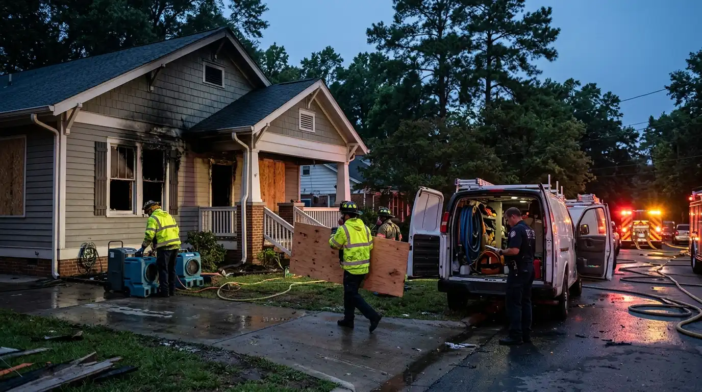 After-Hours Fire Response on a Charlotte emergency fire damage restoration job