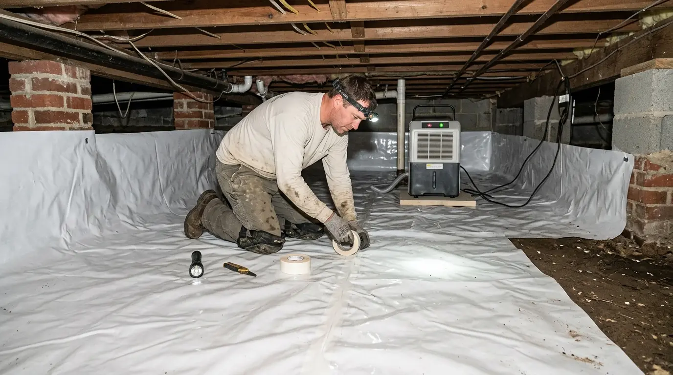 Crawlspace Drying & Vapor Barrier in a Charlotte home