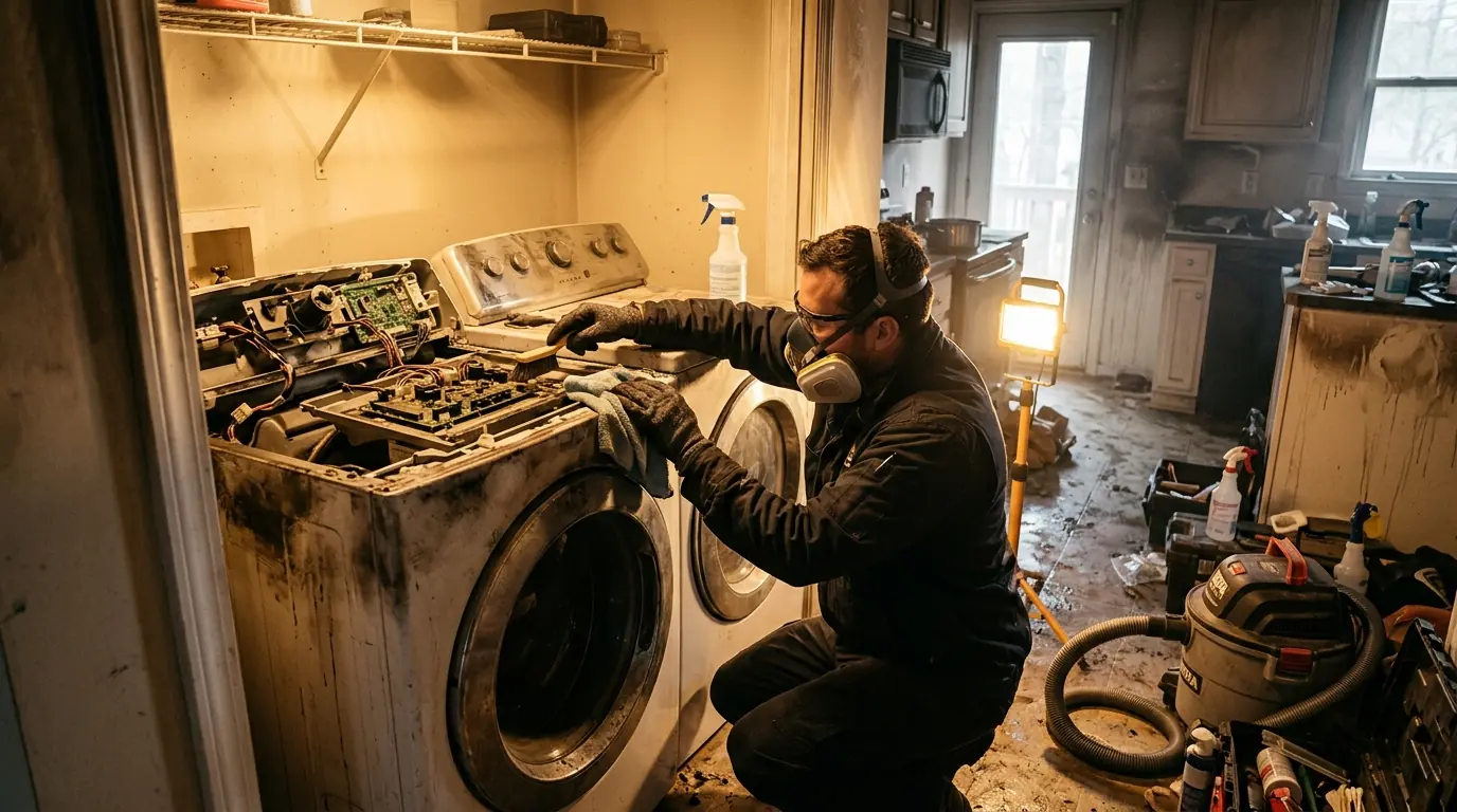 Kitchen and Laundry Appliances on a Charlotte electronics cleaning after a fire job