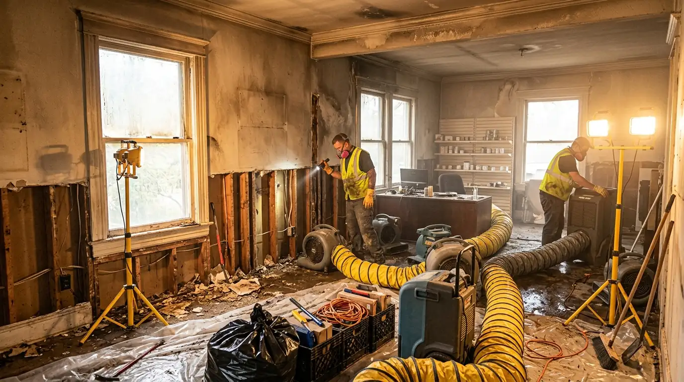 Offices and Retail on a Charlotte commercial fire damage restoration job