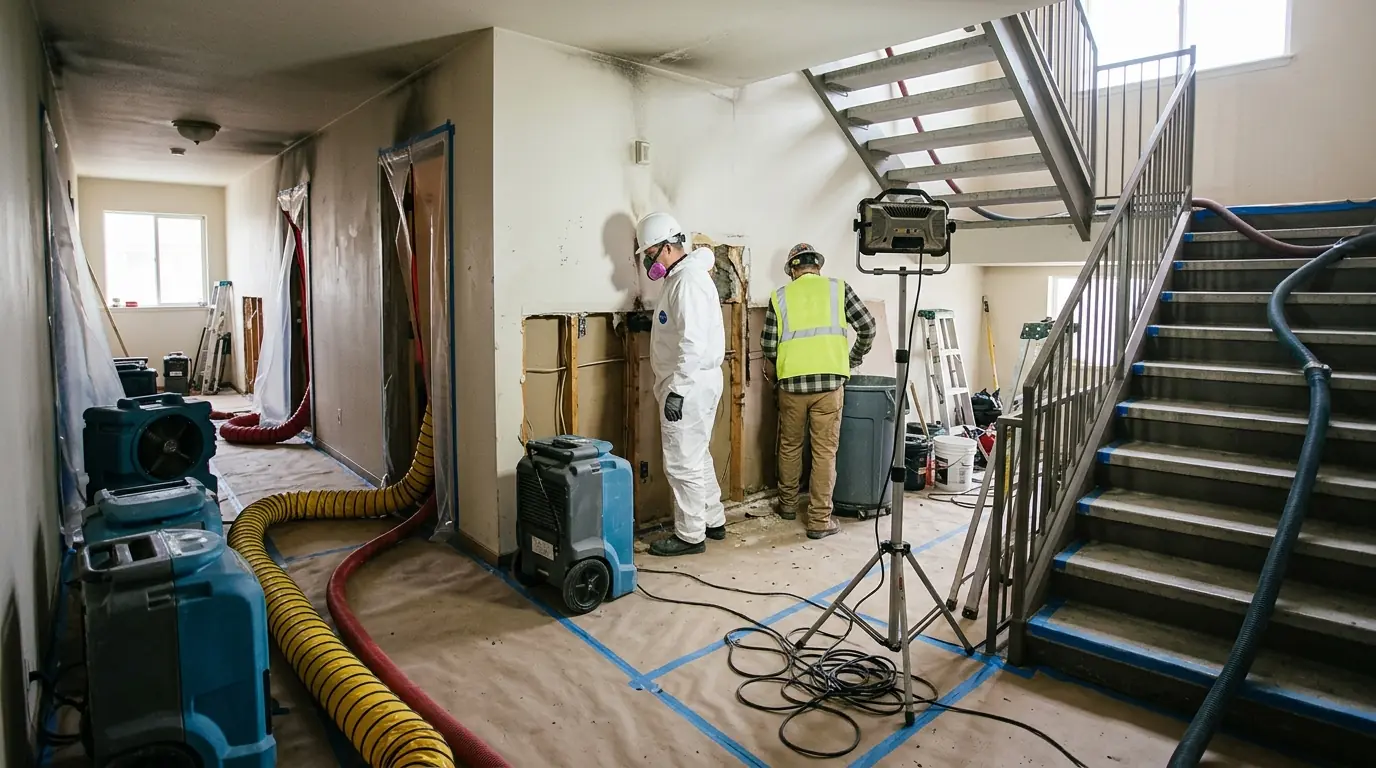 Hallways, Stairwells and Common Areas on a Charlotte apartment & multifamily fire restoration job
