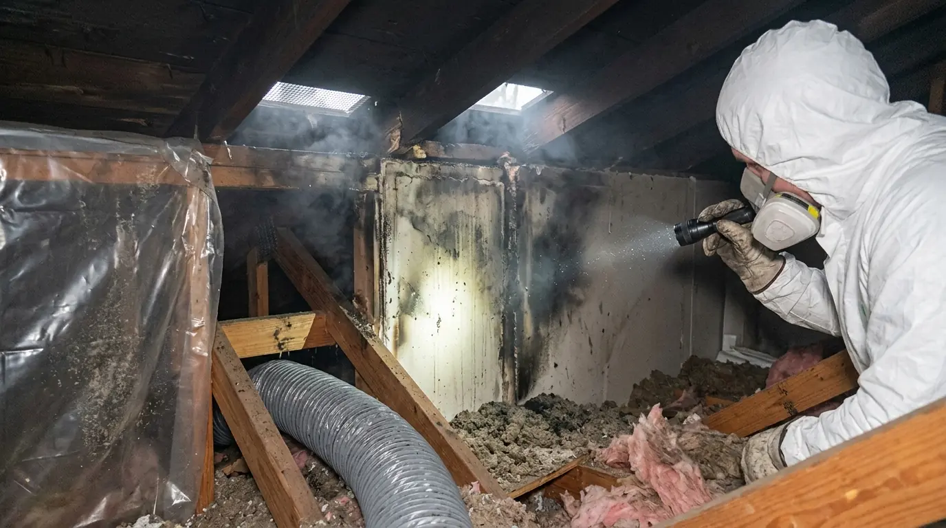 Shared Wall and Attic Smoke on a Charlotte smoke intrusion cleanup from a neighboring fire job