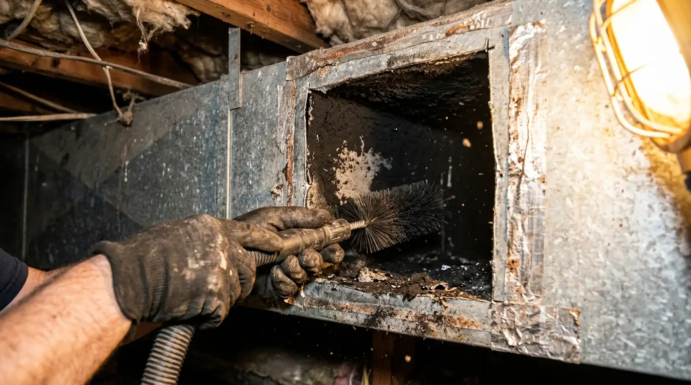 Duct Soot Removal on a Charlotte hvac & duct cleaning after a fire job