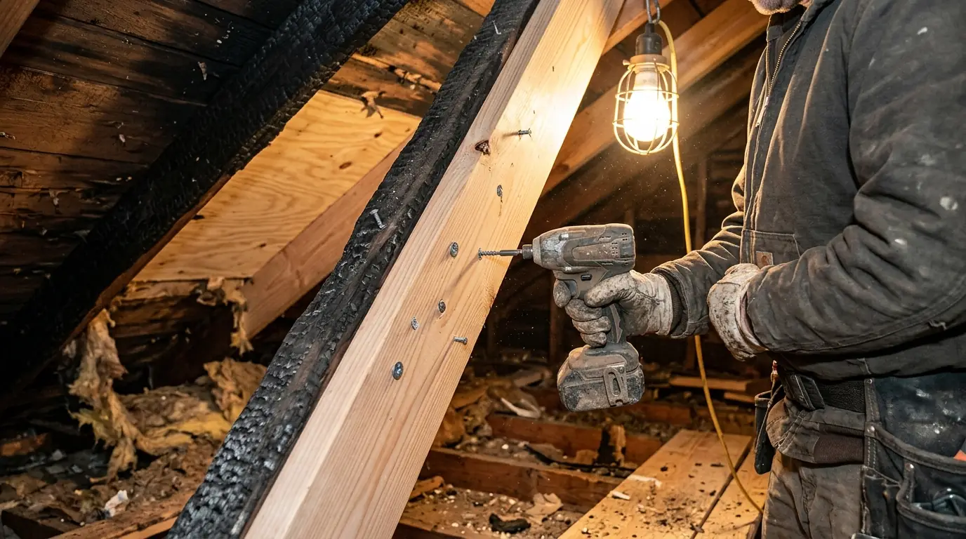 Roof Deck and Rafter Repair on a Charlotte attic fire restoration job