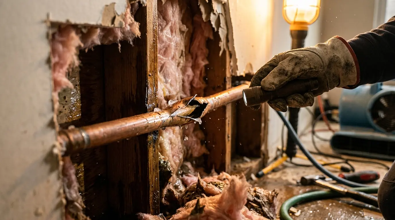 Burst and Frozen Pipes on a Charlotte water damage restoration job