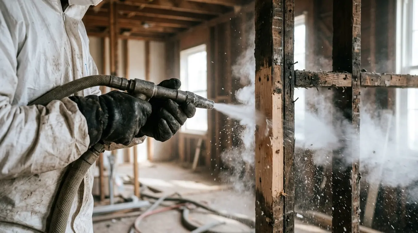 Dry Ice Blasting on a Charlotte soda blasting & framing cleanup job