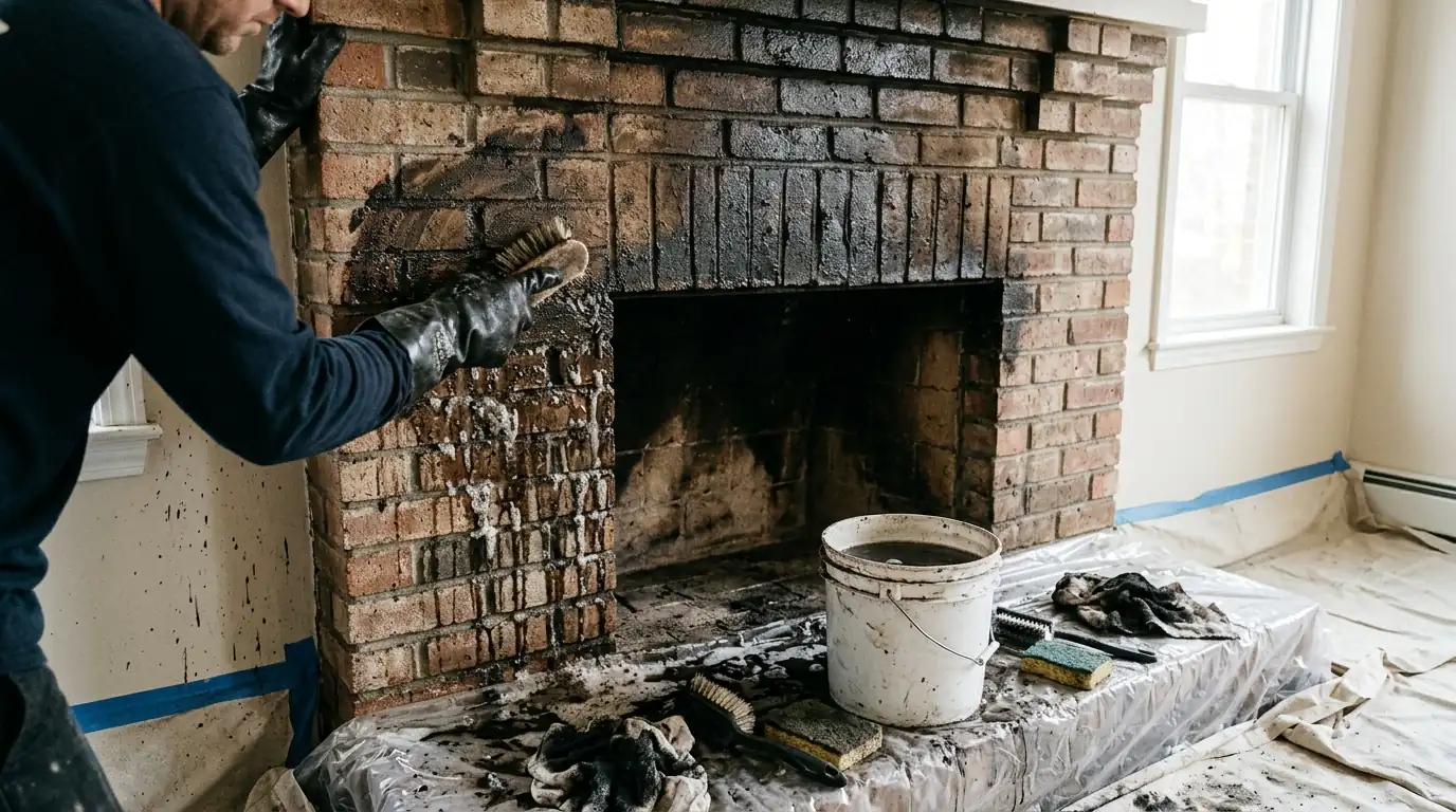 Creosote Odor and Staining on a Charlotte chimney & fireplace smoke cleanup job