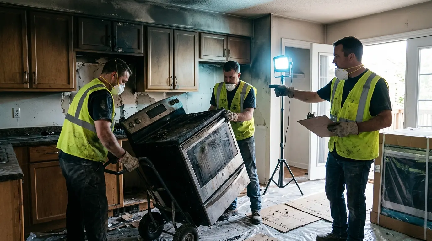 Appliance Removal and Replacement Coordination on a Charlotte kitchen & grease fire cleanup job